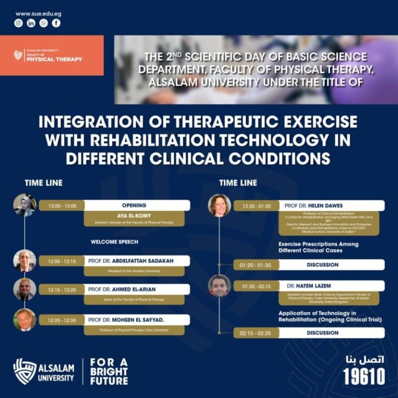 تنظيم اليوم العلمي الثاني: “Integration of Therapeutic Exercise with Rehabilitation Technology in Different Clinical Conditions”