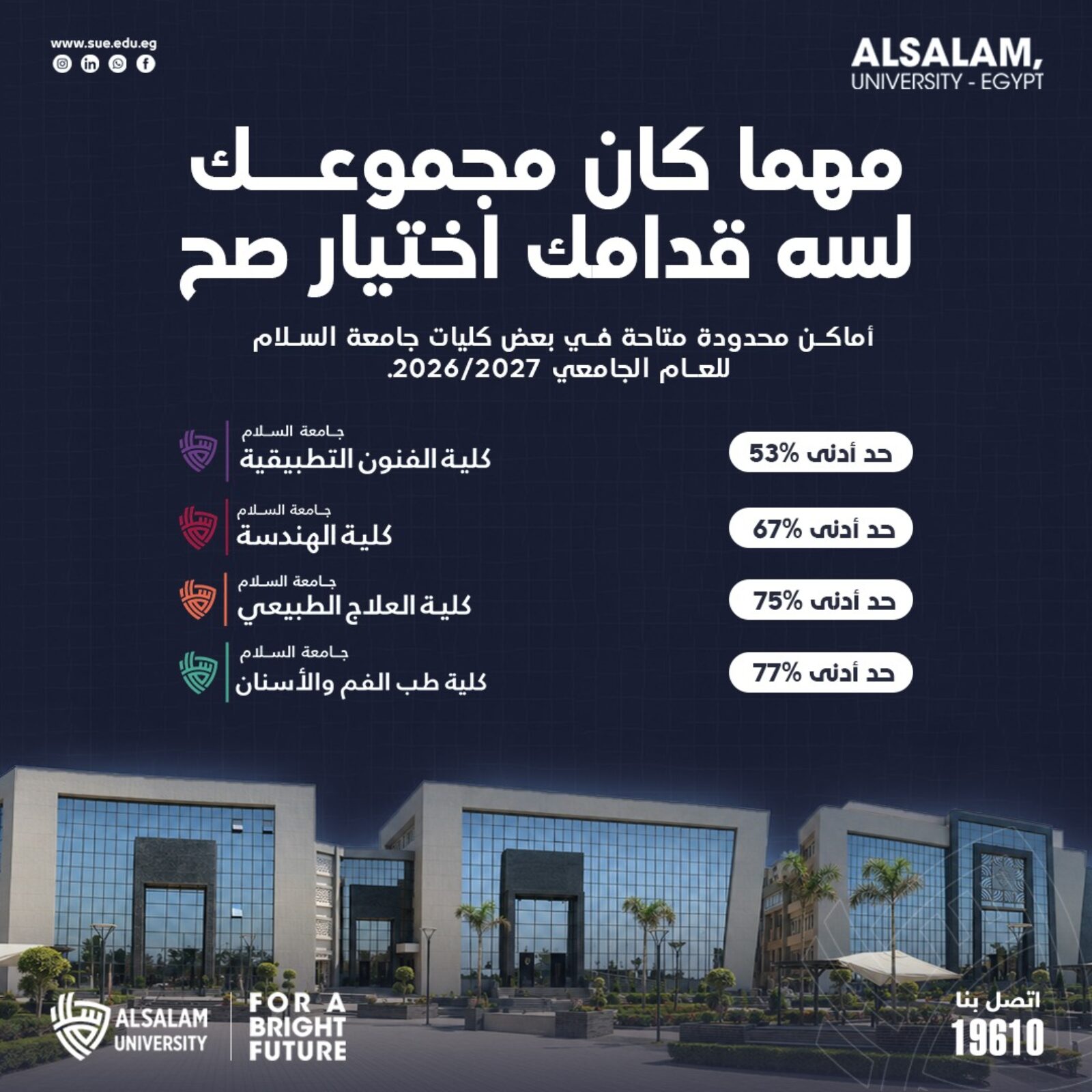 فرص الالتحاق بجامعة السلام لطلاب الدور الثاني 2026/2027
